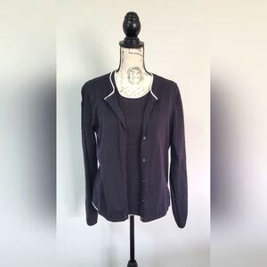 Kate Hill black with white piping cardigan and shell in Large